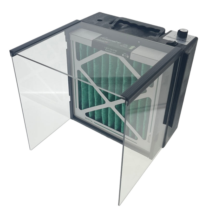 Dust collector with clear hood cover on a white background